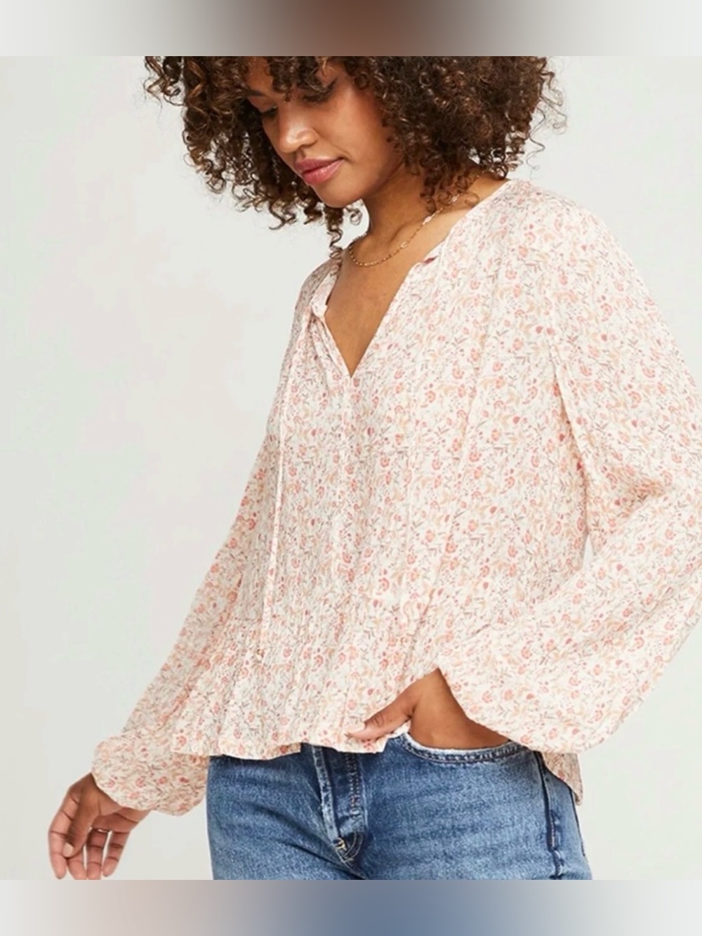 Gentle Fawn Pink and White Floral Carlotta Blouse in Size Medium